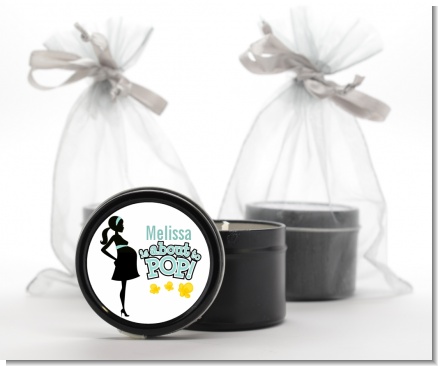 About To Pop Mommy - Baby Shower Black Candle Tin Favors