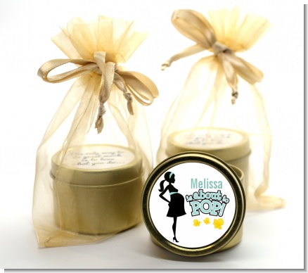 About To Pop Mommy - Baby Shower Gold Tin Candle Favors