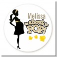About To Pop Mommy Gold - Round Personalized Baby Shower Sticker Labels thumbnail