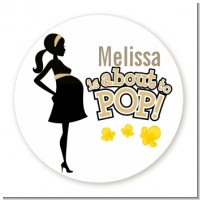 About To Pop Mommy Gold - Round Personalized Baby Shower Sticker Labels