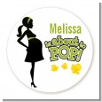 About To Pop Mommy Green - Round Personalized Baby Shower Sticker Labels thumbnail
