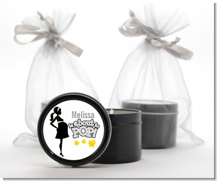 About To Pop Mommy Grey - Baby Shower Black Candle Tin Favors