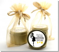 About To Pop Mommy Grey - Baby Shower Gold Tin Candle Favors