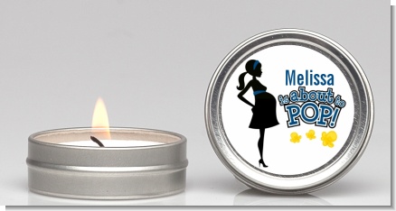 About To Pop Mommy Navy Blue - Baby Shower Candle Favors