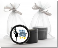 About To Pop Mommy Navy Blue - Baby Shower Black Candle Tin Favors