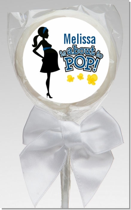 About To Pop Mommy Navy Blue - Personalized Baby Shower Lollipop Favors