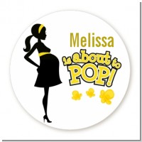About to Pop Mommy Yellow - Round Personalized Baby Shower Sticker Labels
