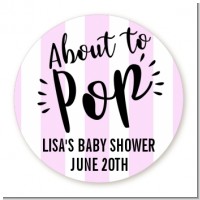 About To Pop Stripes - Round Personalized Baby Shower Sticker Labels