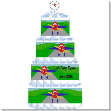 Airplane - Personalized Baby Shower Diaper Cake 4 Tier