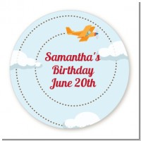 Airplane in the Clouds - Round Personalized Baby Shower Sticker Labels