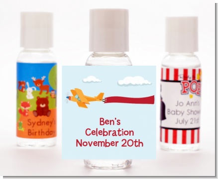 Airplane in the Clouds - Personalized Birthday Party Hand Sanitizers Favors