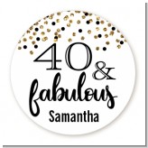 40 & Fabulous Glitter - Round Personalized Birthday Party Sticker Labels