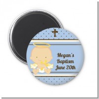 Angel Baby Boy Caucasian - Personalized Baptism / Christening Magnet Favors