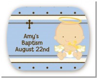 Angel Baby Boy Caucasian - Personalized Baptism / Christening Rounded Corner Stickers