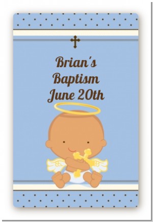 Angel Baby Boy Hispanic - Custom Large Rectangle Baptism / Christening Sticker/Labels