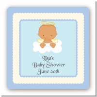 Angel in the Cloud Boy Hispanic - Square Personalized Baby Shower Sticker Labels