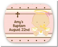 Angel Baby Girl Caucasian - Personalized Baptism / Christening Rounded Corner Stickers
