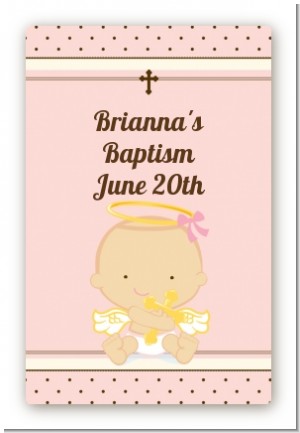 Angel Baby Girl Caucasian - Custom Large Rectangle Baptism / Christening Sticker/Labels