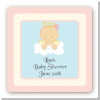Angel in the Cloud Girl - Square Personalized Baby Shower Sticker Labels