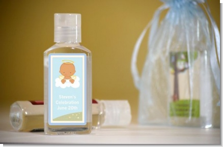 Angel in the Cloud Boy African American - Personalized Baby Shower Hand Sanitizers Favors