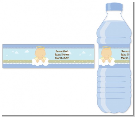 Angel in the Cloud Boy - Personalized Baby Shower Water Bottle Labels