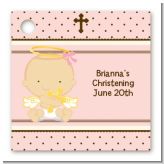 Angel Baby Girl Caucasian - Personalized Baptism / Christening Card Stock Favor Tags