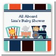 Animal Train - Square Personalized Baby Shower Sticker Labels thumbnail