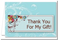 Aqua & Brown Floral - Birthday Party Thank You Cards