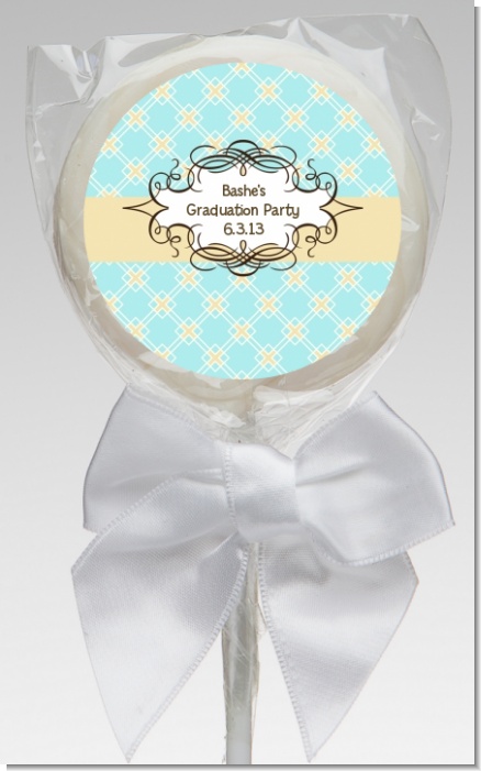 Aqua & Yellow - Personalized Graduation Party Lollipop Favors