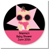A Star Is Born!® Hollywood Black|Pink - Round Personalized Baby Shower Sticker Labels