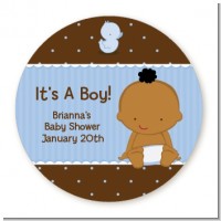 Baby African American - Round Personalized Baby Shower Sticker Labels