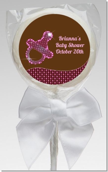 Baby Bling Pink Pacifier - Personalized Baby Shower Lollipop Favors