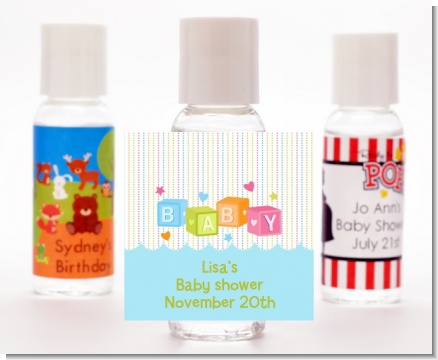Baby Blocks Blue - Personalized Baby Shower Hand Sanitizers Favors