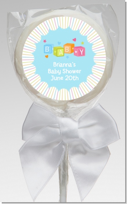 Baby Blocks Blue - Personalized Baby Shower Lollipop Favors