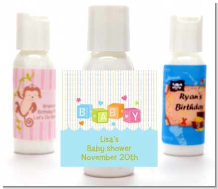 Baby Blocks Blue - Personalized Baby Shower Lotion Favors