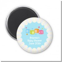 Baby Blocks Blue - Personalized Baby Shower Magnet Favors