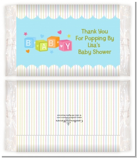 Baby Blocks Blue - Personalized Popcorn Wrapper Baby Shower Favors