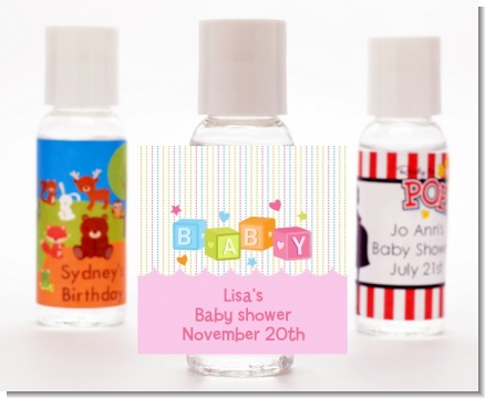 Baby Blocks Pink - Personalized Baby Shower Hand Sanitizers Favors
