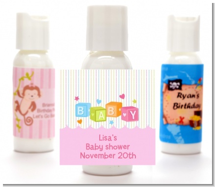 Baby Blocks Pink - Personalized Baby Shower Lotion Favors