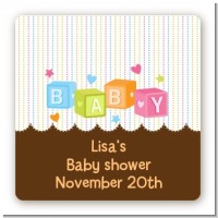 Baby Blocks - Square Personalized Baby Shower Sticker Labels