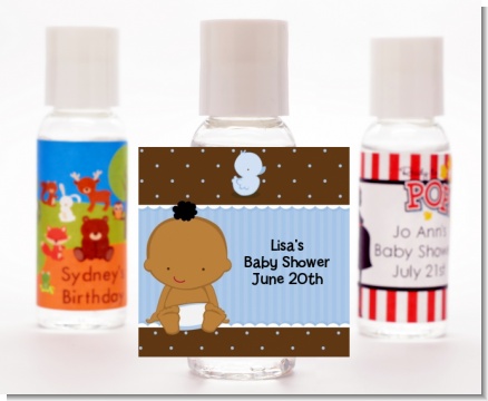 Baby Boy African American - Personalized Baby Shower Hand Sanitizers Favors