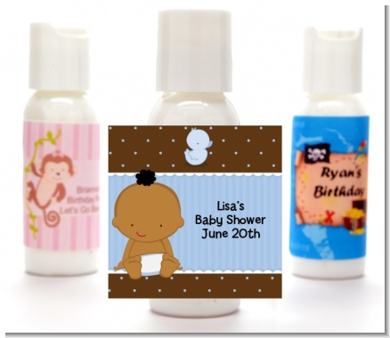 Baby Boy African American - Personalized Baby Shower Lotion Favors