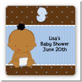 Baby Boy African American - Square Personalized Baby Shower Sticker Labels