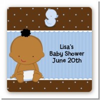Baby African American - Square Personalized Baby Shower Sticker Labels