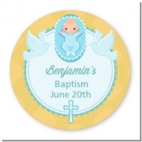 Baby Boy - Round Personalized Baptism / Christening Sticker Labels
