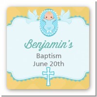 Baby Boy - Square Personalized Baptism / Christening Sticker Labels