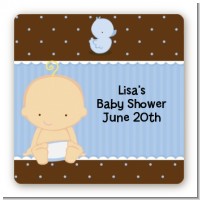 Baby Boy Caucasian - Square Personalized Baby Shower Sticker Labels