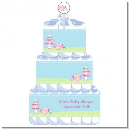 Baby Brewing Tea Party - Personalized Baby Shower Diaper Cake 3 Tier