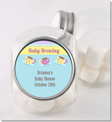 Baby Brewing Tea Party - Personalized Baby Shower Candy Jar