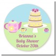 Baby Brewing Tea Party - Round Personalized Baby Shower Sticker Labels thumbnail